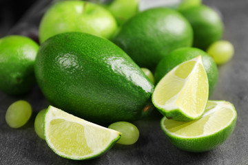 Fruits on dark grey background