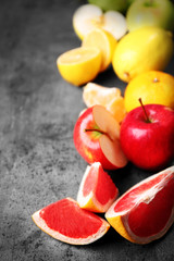 Fruits on grey background