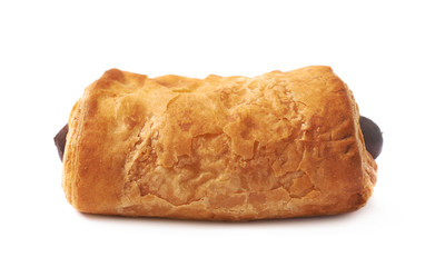 Pastry bun with sausage isolated