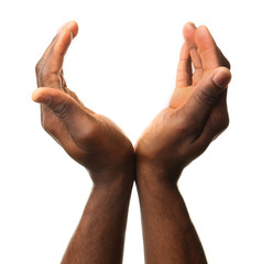 Male hands isolated on white