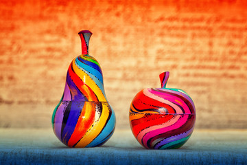 Handmade Modern Art. colorful pears and apples
