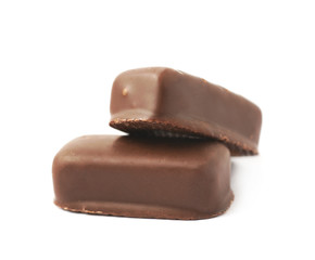 Chocolate coated candy bar isolated