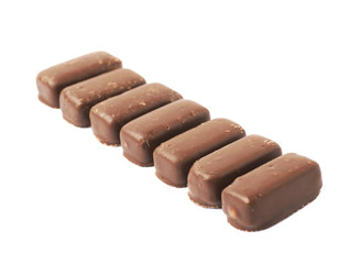 Chocolate coated candy bar isolated