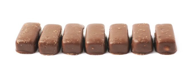 Chocolate coated candy bar isolated