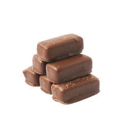 Chocolate coated candy bar isolated
