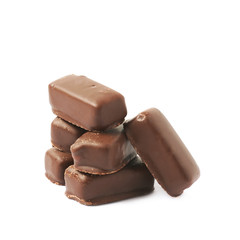 Chocolate coated candy bar isolated