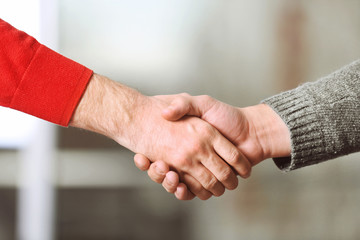 Fototapeta na wymiar Business people shaking hands, on office background