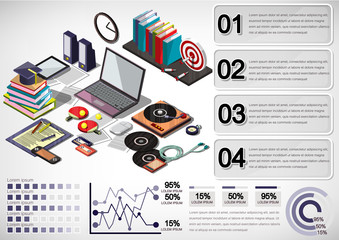 illustration of info graphic interior office concept in isometric graphic