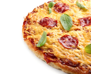 Delicious tasty pizza isolated on white