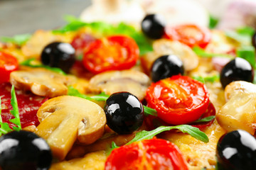 Delicious tasty pizza, closeup