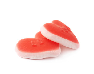 Heart shaped chewing candy isolated