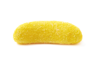 Banana shaped chewing candy isolated