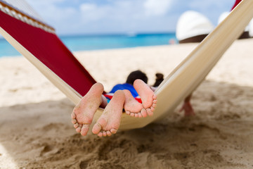 Kids relaxing in hammock