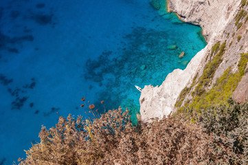 Motorboat at the cliffs of Zakynthos
