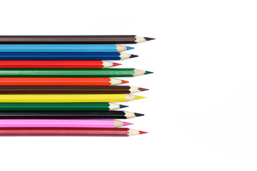 sharp sharpened colored pencils on a white background - statione