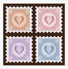 Obraz premium The image of the heart in an old vintage postage stamp