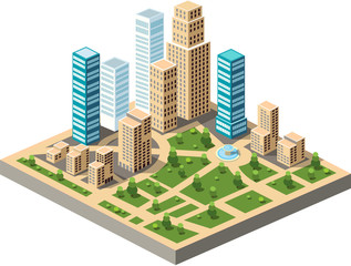 Large urban area isometric urban buildings