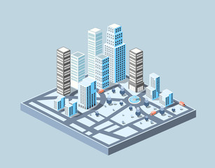 Large urban area isometric urban buildings