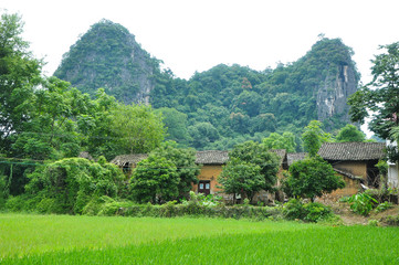 Fototapeta na wymiar Beautiful karst rural scenery at Guilin, China