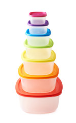 Pyramid of food containers isolated
