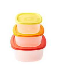 Pyramid of food containers isolated