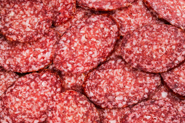 Slices of salami, macro view