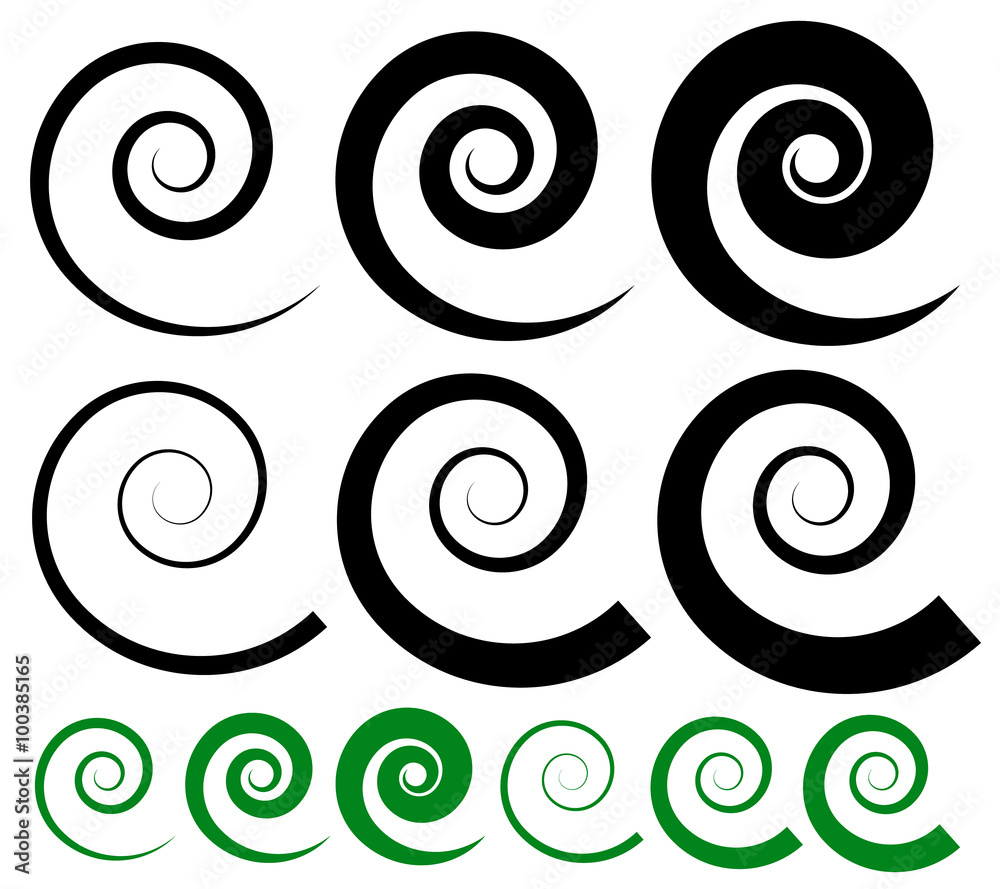 Leinwandbilder Set of spiral shapes with two type of lines. Thinner and thicker