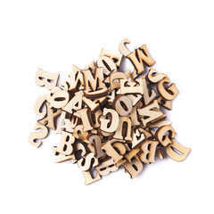 Pile of wooden letters isolated