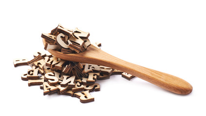 Pile of wooden letters isolated