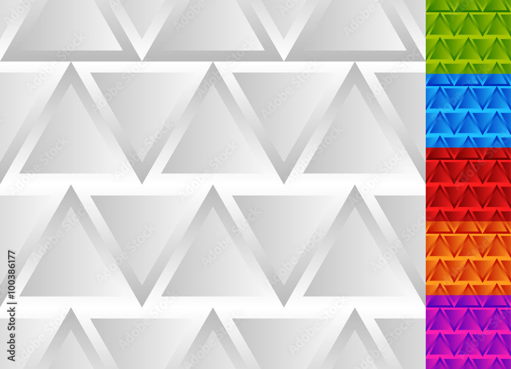 Fototapete seamless pattern with triangles in grayscale and 5 colors.