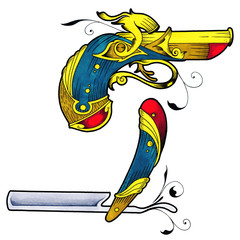 rasoio con vecchia pistola Illustrazione Tatuaggio in stile old/new school