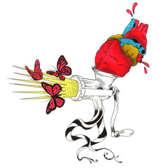 cuore tritacarne Illustrazione Tatuaggio in stile old/new school