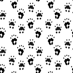 Seamless pattern with animal's footprint. Black imprint of groundhog foot on white background. Vector illustration