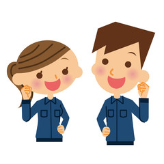 作業員　ガッツポーズ