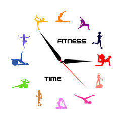 time for fitness concept, clock, icons, vector illustration