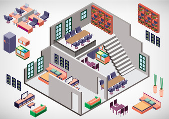 illustration of info graphic interior room concept in isometric graphic