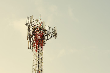 Telecommunication tower with a sunlight.(color tone)