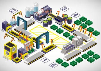 illustration of info graphic factory equipment concept in isometric 3D graphic