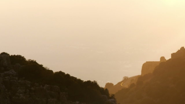 Royalty Free Stock Video Footage of a hazy Nimrod Fortress shot in Israel at 4k with Red.