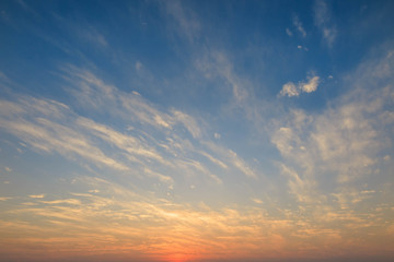 Naklejka na ściany i meble Sky, Bright Blue, Orange and Yellow Colors Sunrise. Instant Photo, Toned Image