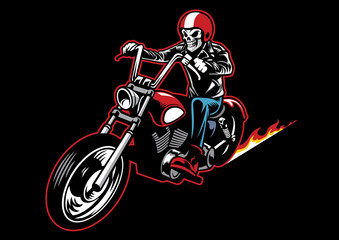 Naklejka premium skull wearing a leather biker jacket and ride a motorcycle