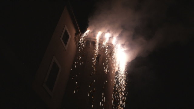 Fireworks at a castle in Rome Italy.
