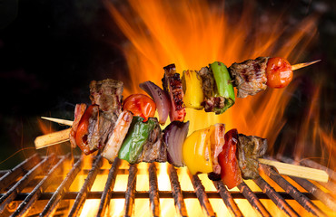 Skewers on the grill.