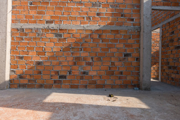 wall made brick in residential building construction site