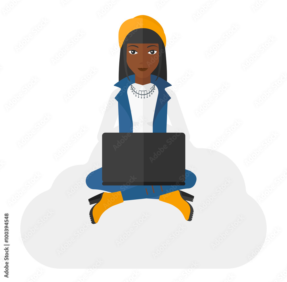 Poster Woman sitting with laptop.