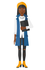 Woman holding digital tablet.