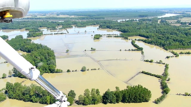 Aerial view of flooding river Sava in Serbia