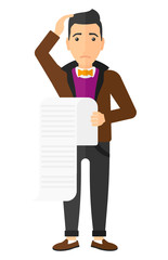 Man holding long bill.