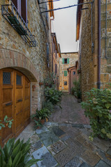 Fototapeta premium Picturesque corner of a quaint hill town in Italy, Pienza, Tuscany, Italy, UE