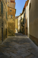 Fototapeta na wymiar Picturesque corner of a quaint hill town in Italy, Pienza, Tuscany, Italy, UE